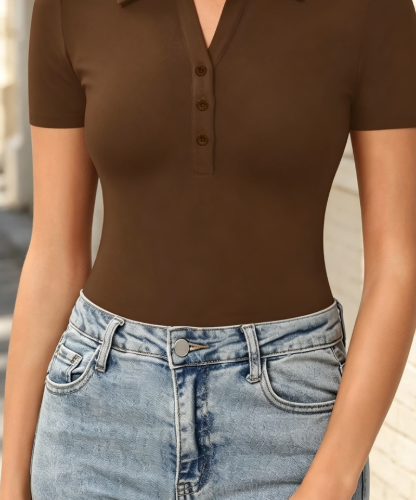 Womens Long Sleeve Short Sleeve Collared Polo Tops V Neck Button Down Fitted Shirts