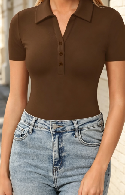 Womens Long Sleeve Short Sleeve Collared Polo Tops V Neck Button Down Fitted Shirts