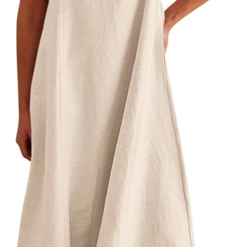 Women's Summer Linen Maxi Dress Contrast Spaghetti Strap Dress Backless Casual Party Beach Dresses