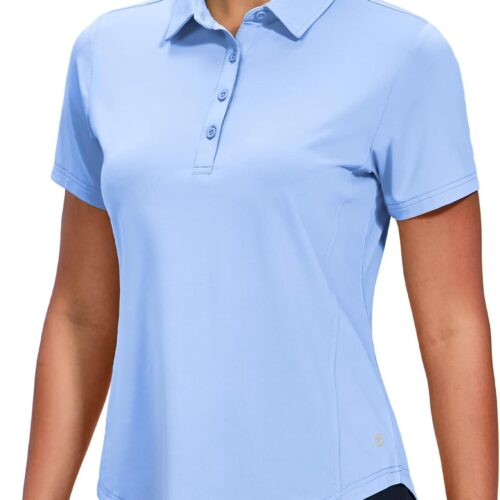 Womens Golf Polo Shirts Short Sleeve Quick Dry Sun Protection Active UV Shirts Collared Tennis Tops 4 Buttons