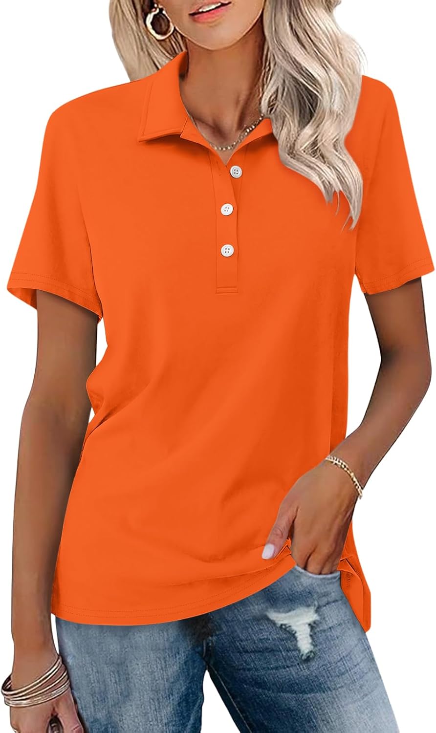 Womens Polo Shirts Short Sleeve Button Lapel Collared Summer Tops Business Casual Basic Tees