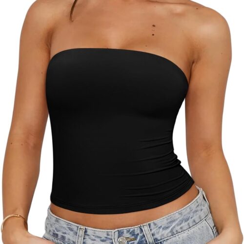 Women's Strapless Tube Top Double Lined and Non Slip Y2K Backless Crop Tops for Summer Going Out