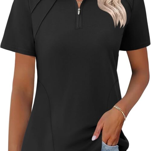 Womens Golf Polo Shirts Summer Short Sleeve 1 4 Zip Tops Moisture Wicking Casual Tennis Activewear with Pockets