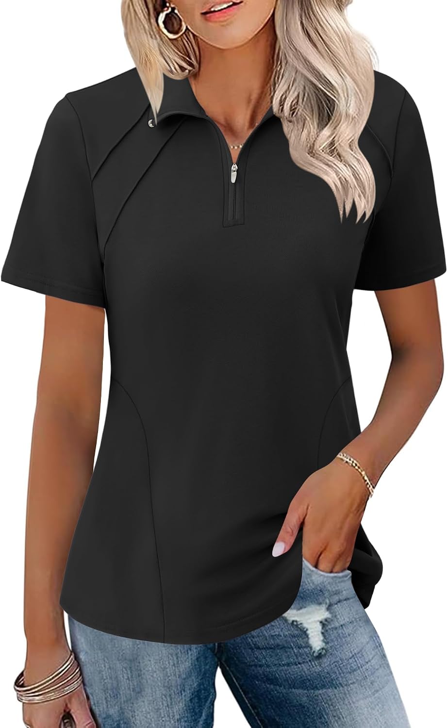 Womens Golf Polo Shirts Summer Short Sleeve 1 4 Zip Tops Moisture Wicking Casual Tennis Activewear with Pockets