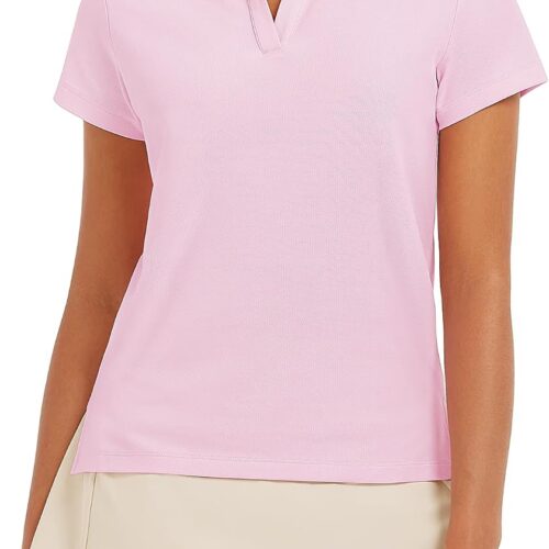 Women Golf Polo Shirts Tennis Shirt Short Sleeve V Neck Quick Drying Collared Top