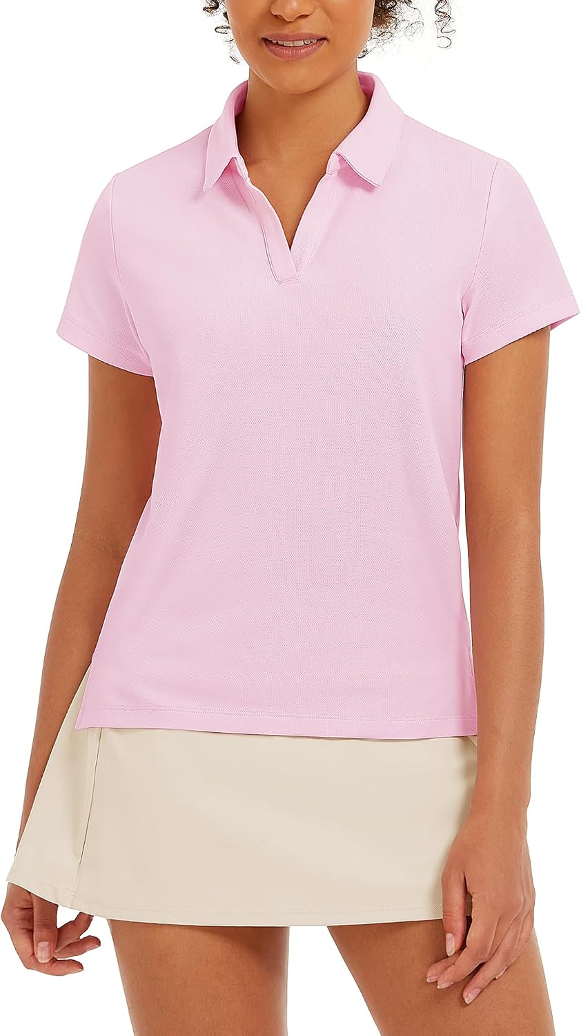 Women Golf Polo Shirts Tennis Shirt Short Sleeve V Neck Quick Drying Collared Top