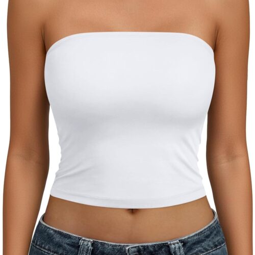 Womens Tube Tops Strapless Crop Tops Basic Backless Sleeveless Going Out Spring Outfits Summer Clothes