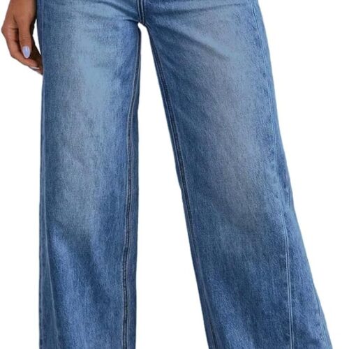 Women's Wide Leg Jeans High Waisted Stretchy Raw Hem Denim Pants