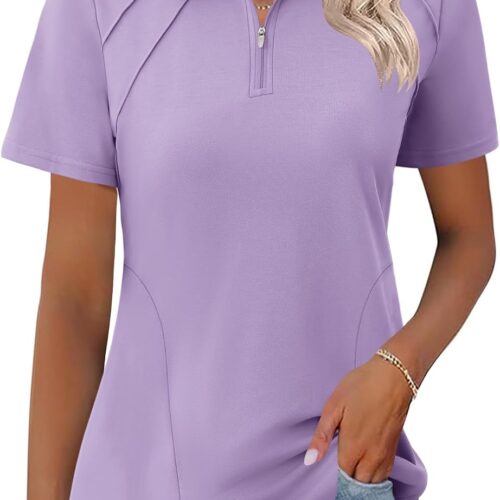 Womens Golf Polo Shirts Summer Short Sleeve 1 4 Zip Tops Moisture Wicking Casual Tennis Activewear with Pockets