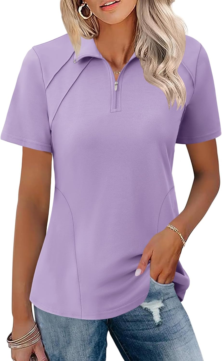 Womens Golf Polo Shirts Summer Short Sleeve 1 4 Zip Tops Moisture Wicking Casual Tennis Activewear with Pockets