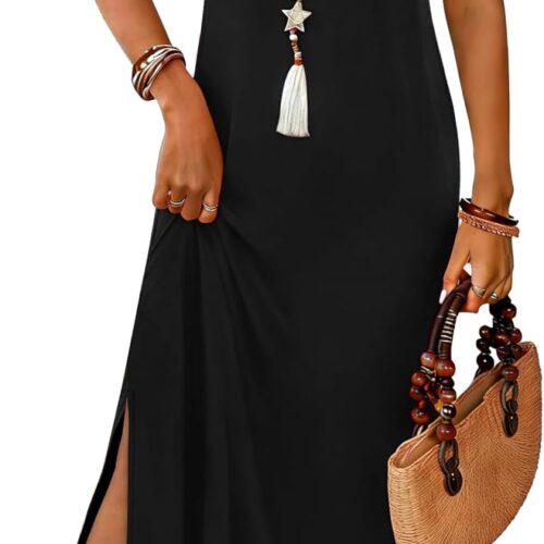 Maxi Dress Summer Dresses Beach Vacation Clothes Sleeveless Sundresses with Pockets Boho