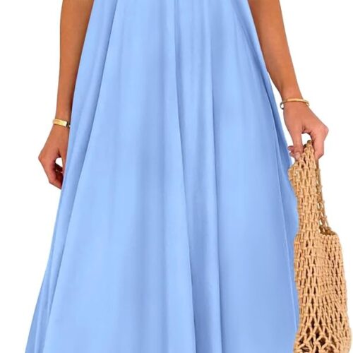 Women's Summer Flowy Maxi Dress Casual Sleeveless Spaghetti Strap Ruffle Beach Long Dresses