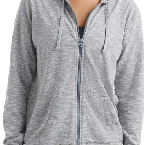 Womens Slub Knit Full Zip Hoodie Textured Cotton Zip Up T Shirt Hoodie for Women